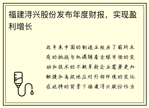 福建浔兴股份发布年度财报，实现盈利增长